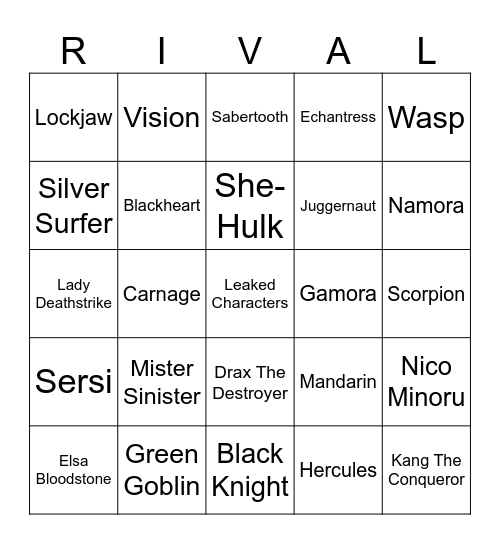 Marvel Guesses Bingo Card