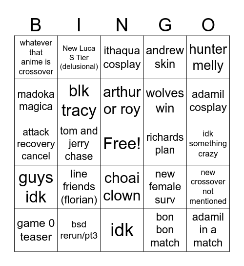 idv reveal livestream Bingo Card