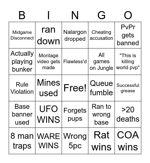 BF Tourny Bingo Card
