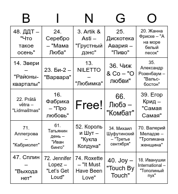 Music bingo Card