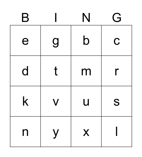 French Alphabet Bingo Card