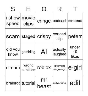 sgorts Bingo Card