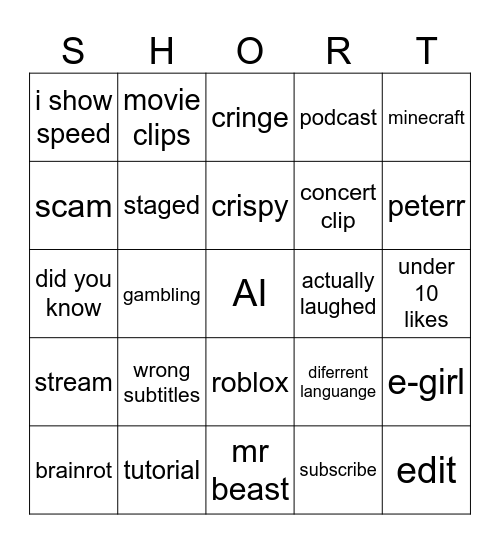 sgorts Bingo Card