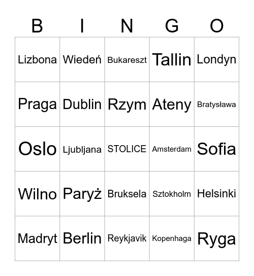 STOLICE EUROPY Bingo Card