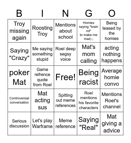 Im bored Bingo Card