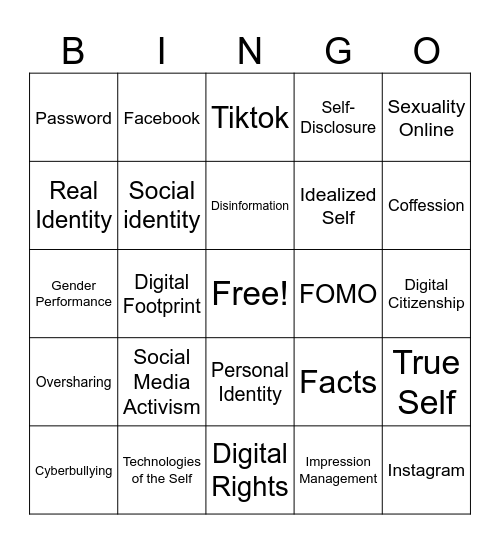 Digital Self Bingo Card