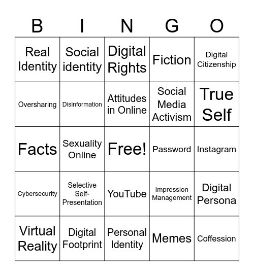 Digital Self Bingo Card