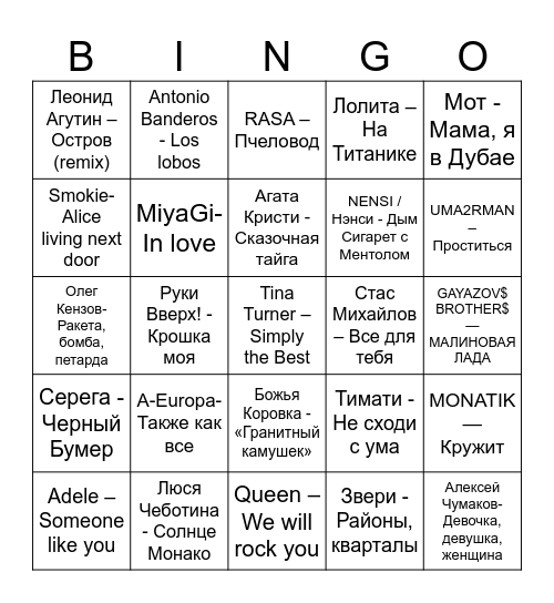 Music Bingo 2 Bingo Card