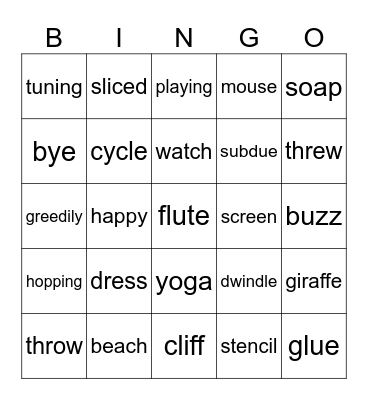 Spelling Bingo Card