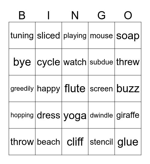 Spelling Bingo Card