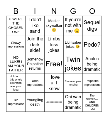 Star Wars comedy show Bingo Card
