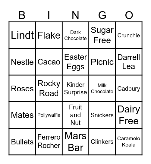 International Chocolate Day Bingo Card