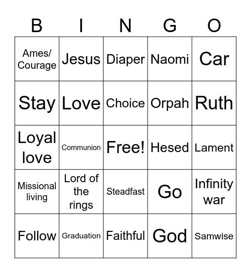 Ruth 1:8-18 Bingo Card