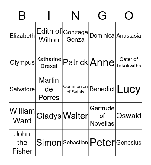 Saints Bingo Card