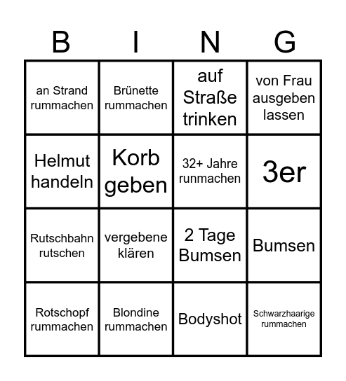 Malle Bingo (DRECKIG) Bingo Card