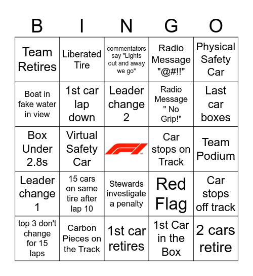 Miami GP 2025 Bingo Card