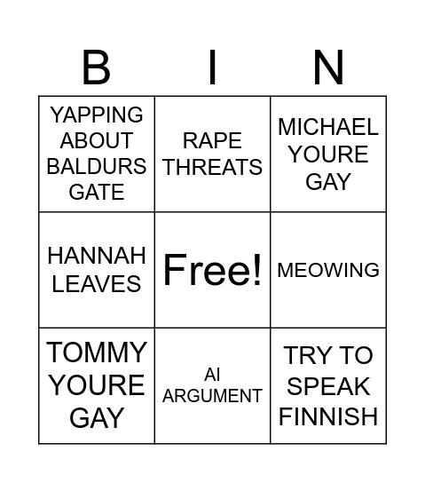 VC W GAY Bingo Card