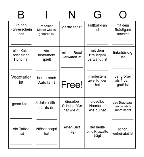 Finde den Gast, der ... Bingo Card