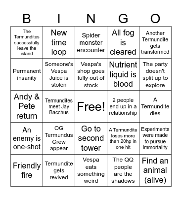 Termundus Bingo Card