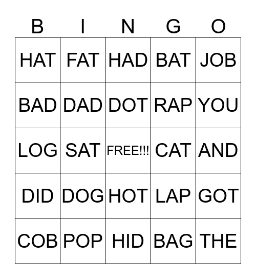 SPELLING FUN Bingo Card