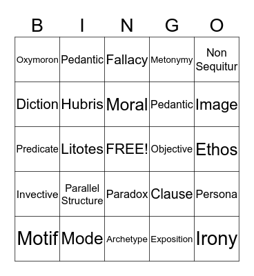 AP Language Review Bingo Card