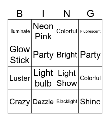 Let's GLOW Crazy! Bingo Card