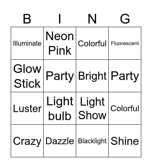 Let's GLOW Crazy! Bingo Card