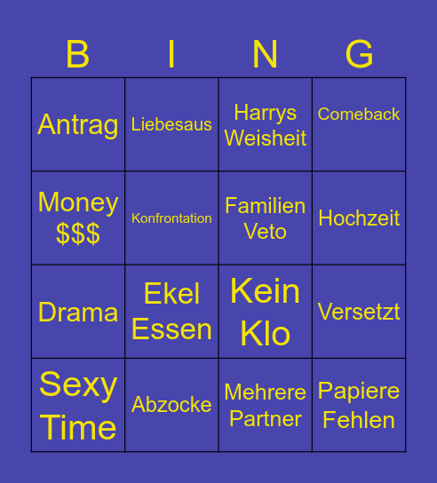 Amore Bingo Card