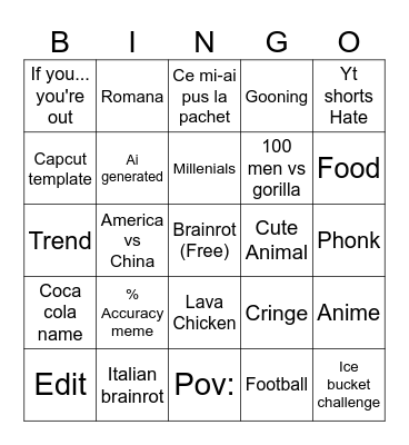 Tiktok Bingo Card