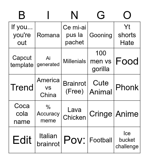 Tiktok Bingo Card