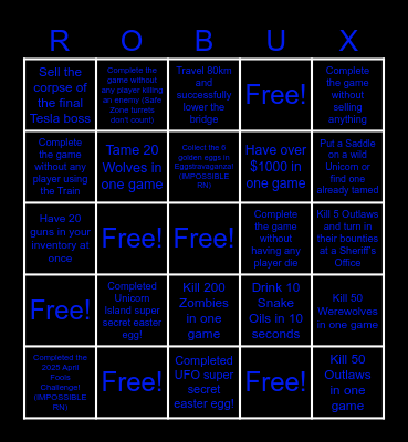 Dead Rails Challenge Bingo Card