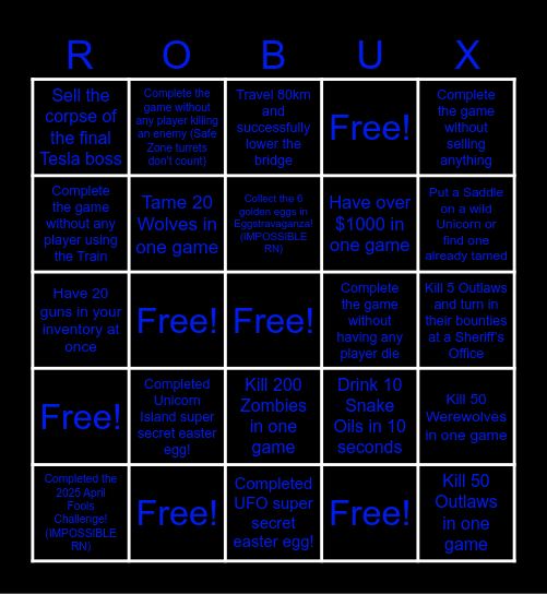 Dead Rails Challenge Bingo Card