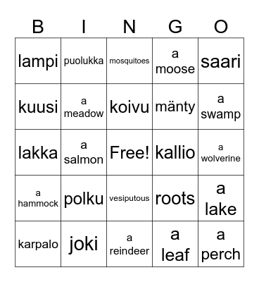Nature Bingo Card