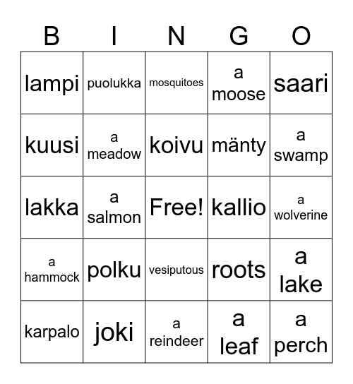 Nature Bingo Card