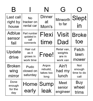 Rhys Bingo Card