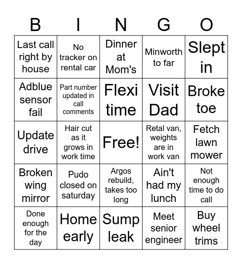 Rhys Bingo Card