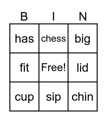 Phonics #1 Bingo Card