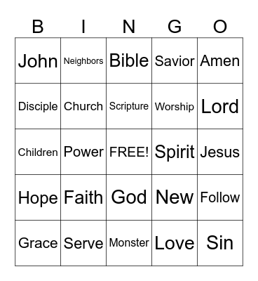 Sermon Bingo.  (To be done only during the sermon) Bingo Card