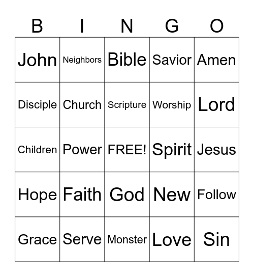 Sermon Bingo.  (To be done only during the sermon) Bingo Card
