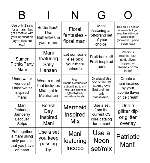 Kathy's Marvelous Mixed Mani's Summer Bingo '25 Bingo Card