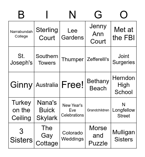 Allen Family Bingo Card