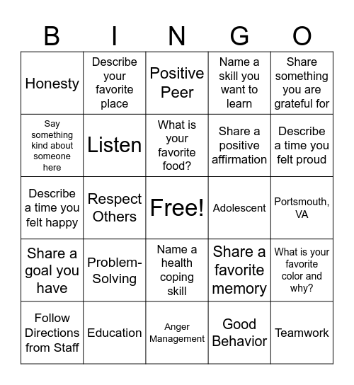 Harbor Point BHC Bingo Card