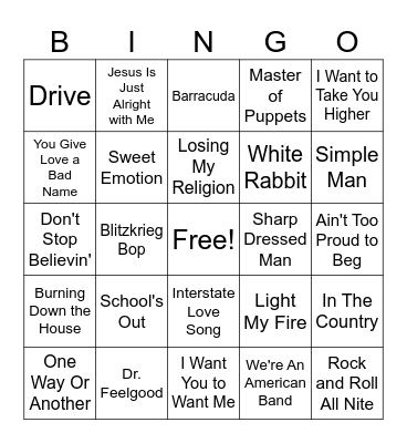 We’re An American Band Bingo Card