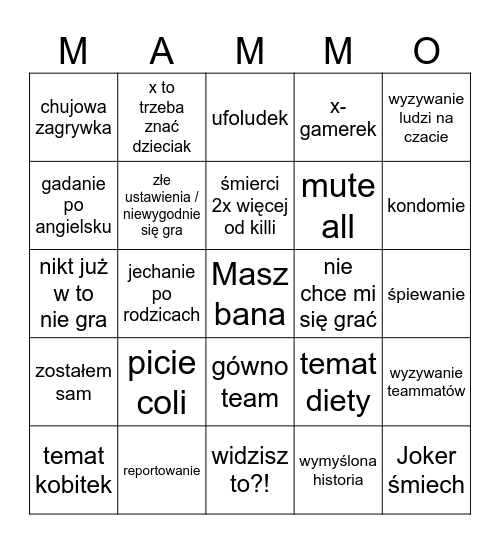 Bingo Mammon Bingo Card
