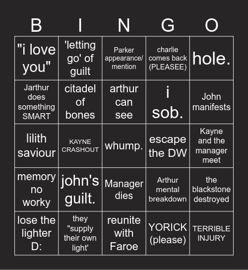 SEASON SIX Bingo Card