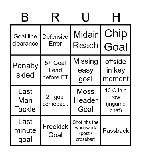 League Match Bingo Card