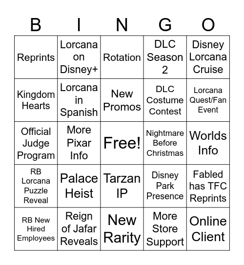 Lorcana May 6 Bingo Card