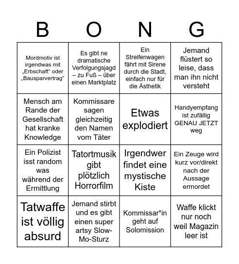Tatort statt Paarsport Bingo Card