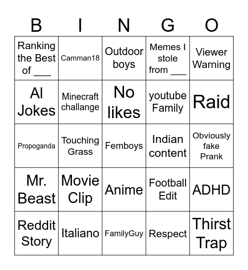 Untitled Bingo Card