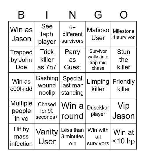 Forsaken Bingo Card